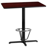 Flash Furniture XU-MAHTB-2442-T2230B-3CFR-GG 24'' x 42'' Rectangular Mahogany Laminate Table Top with 22'' x 30'' Bar Height Table Base and Foot Ring 